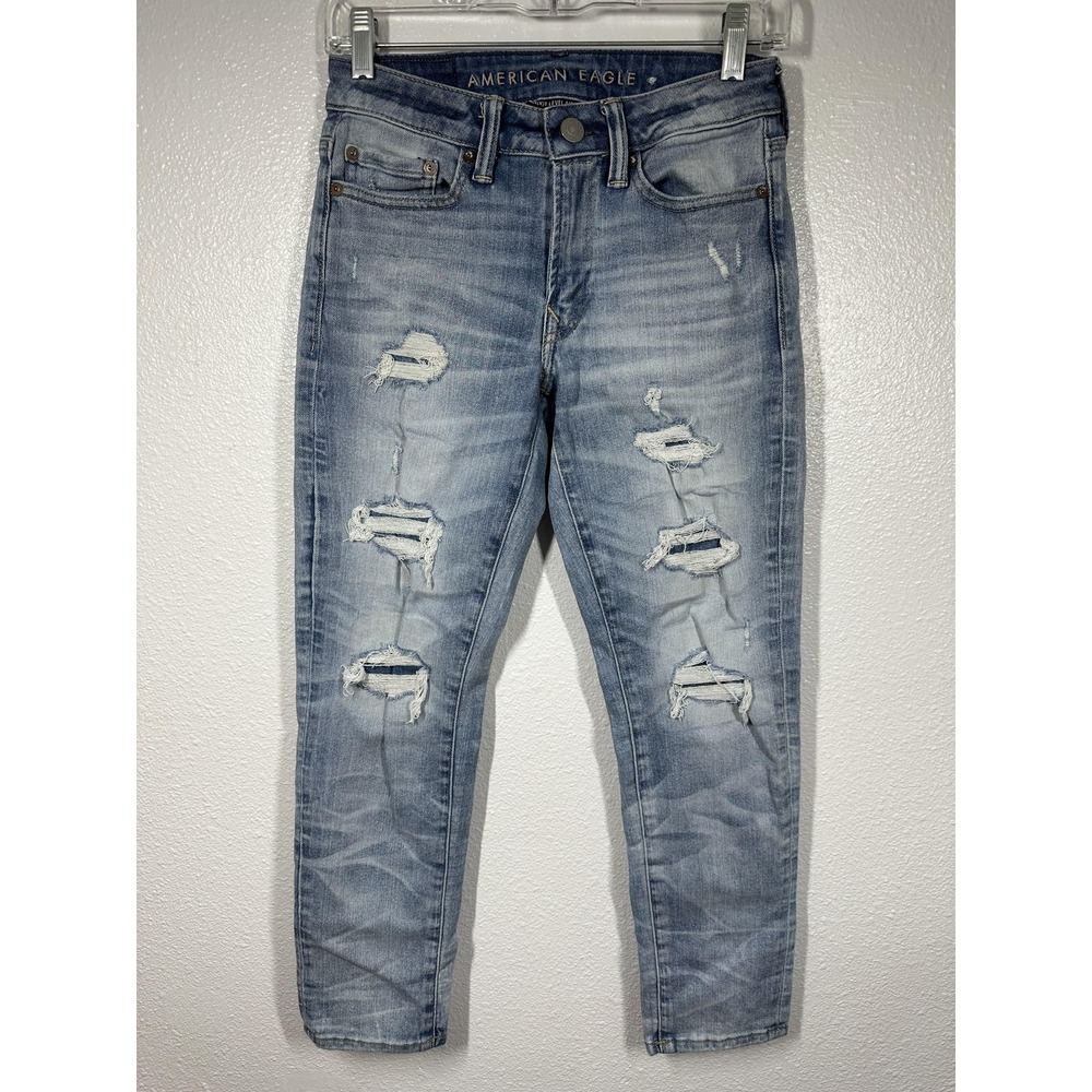 American Eagle Jeans Mens Slim 26x28 Blue Distressed Next Level Airflex Denim